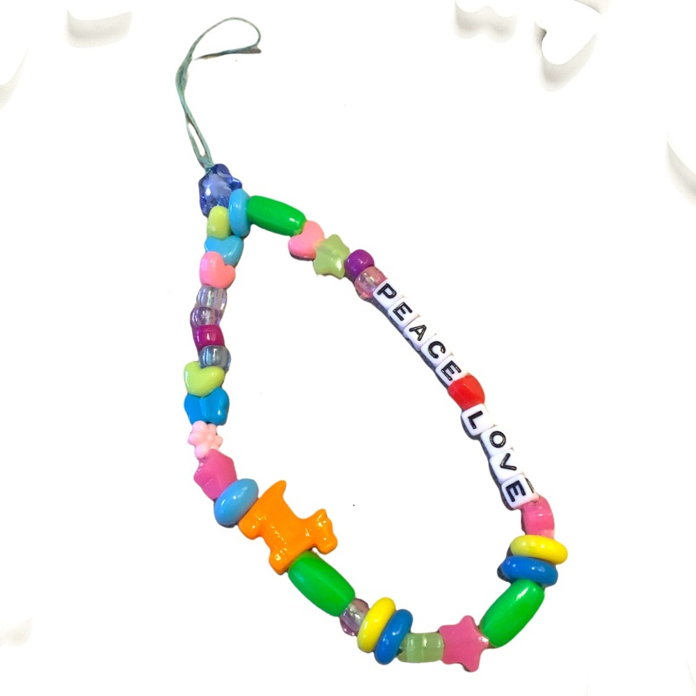 Handmade Beaded “Peace Love” Phone Charm